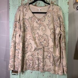 Women’s J Jill cream paisley v-neck sweater